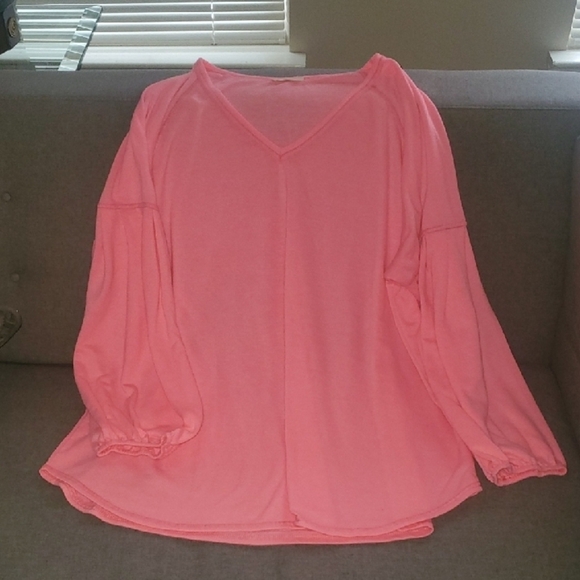 Women's Pink Top Comfy Womens Size 3X V-neck XXXL Drop Long Sleeve Is Pleated - Picture 5 of 9